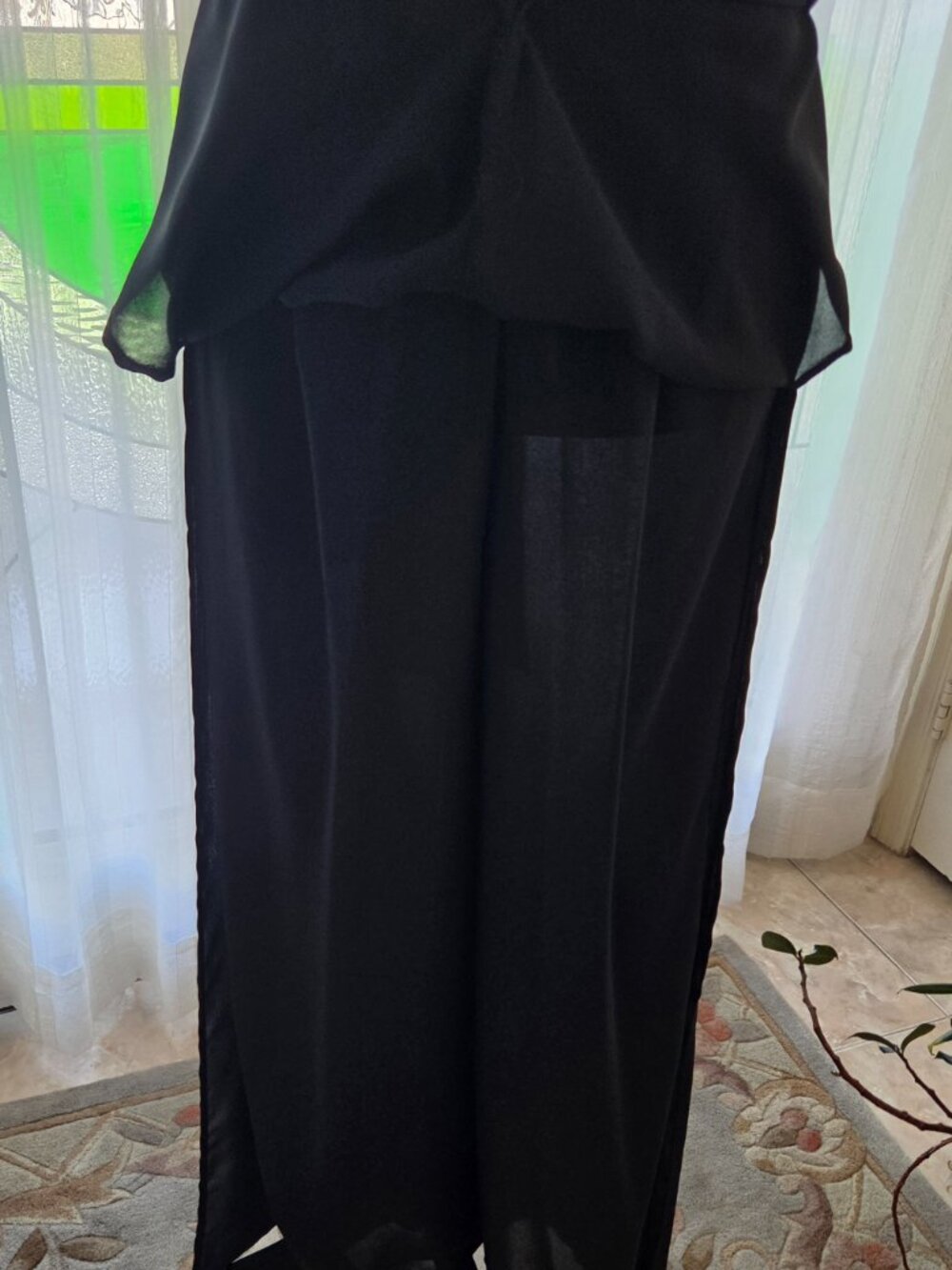 Vintage Black Wide Sheer Leg Pants with Four Sheer Overlay Panels - Picture 7 of 16